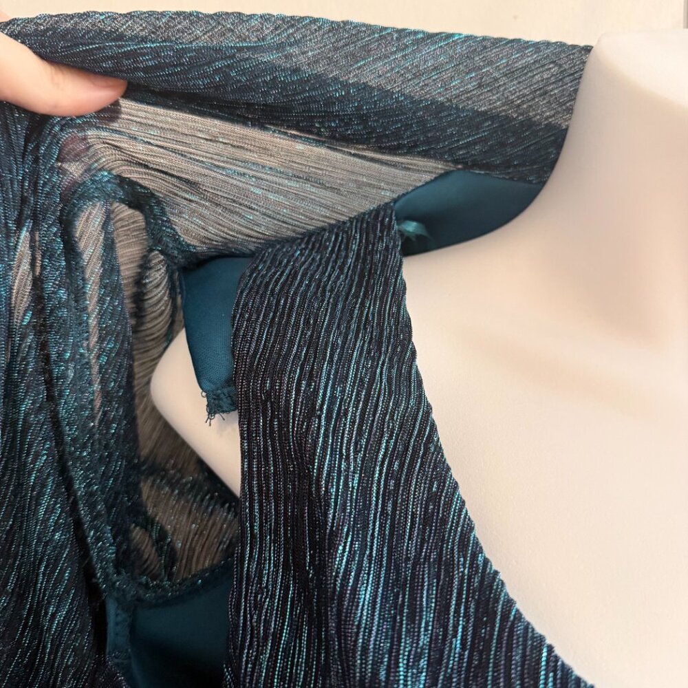 R&M Collection Teal Shimmer Sheer Overlay Top | S - Picture 10 of 13